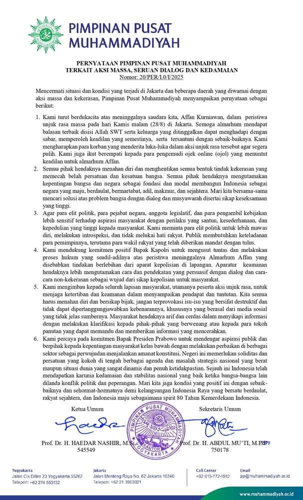alt pernyataan pp muhammadiyah terkait aksi massa seruan dialog
