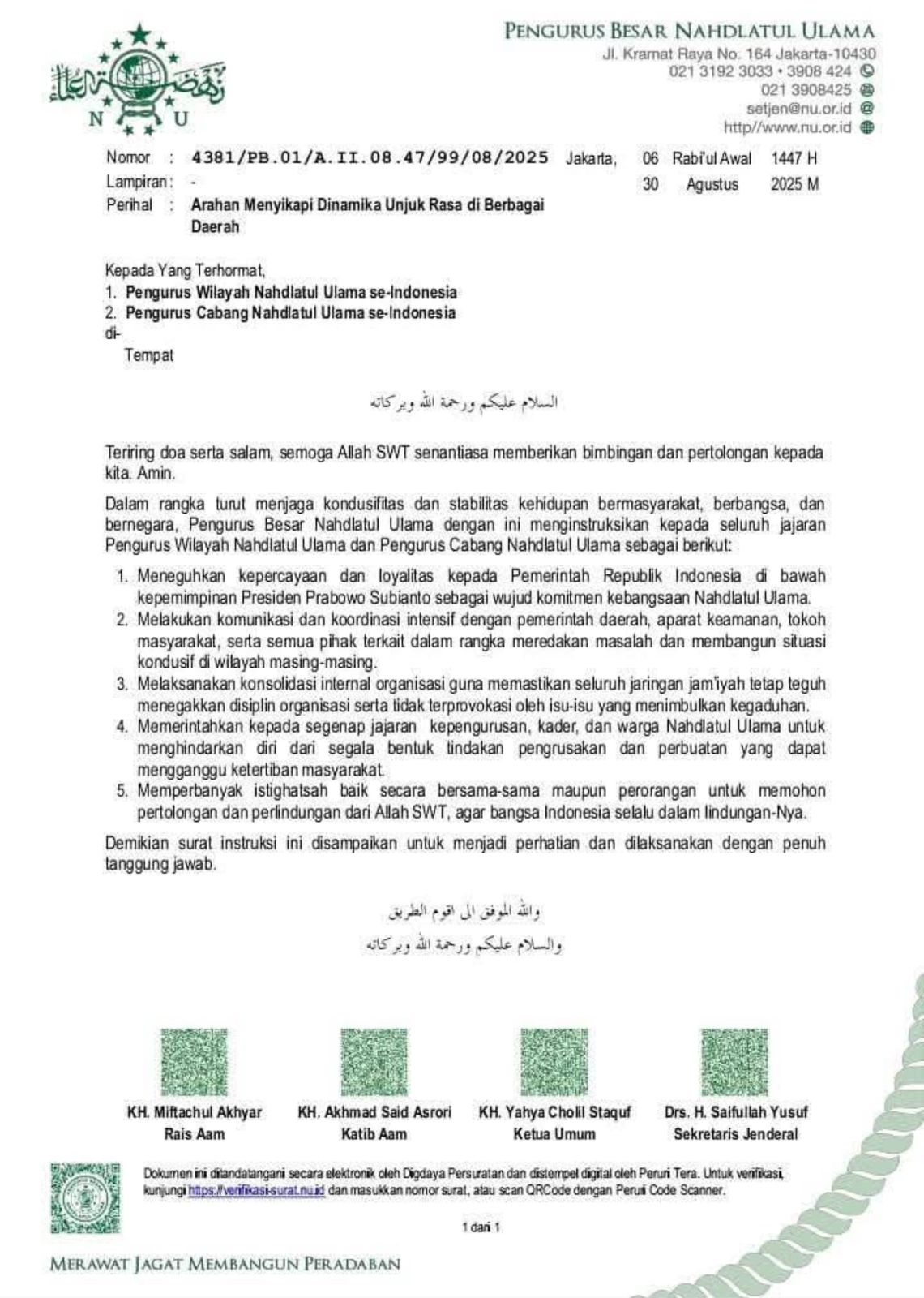 Arahan Menyikapi dinamika unjuk rasa di berbagai daerah