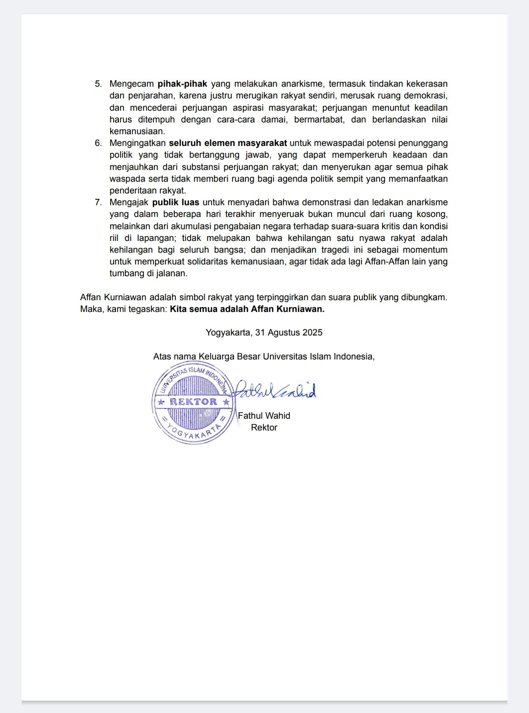 alt pernyataan universitas islam indonesia terhadap meninggalnya affan kurniawan halaman 2